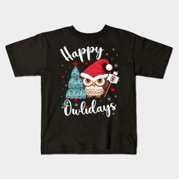 Happy Owl Holiday Christmas Owls Kids Family Mom Merry Xmas Cute Kids T-Shirt by AimArtStudio